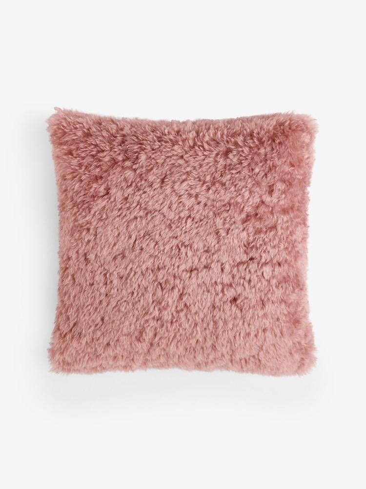 Pink Faux Fur 50 x 50cm Shearling Cushion - Image 1 of 2