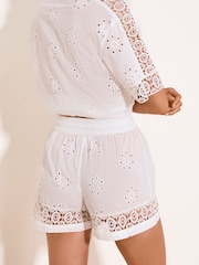Lipsy White Broderie Lace Cutwork Trim Shorts - Image 3 of 4