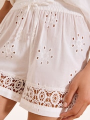 Lipsy White Broderie Lace Cutwork Trim Shorts - Image 4 of 4