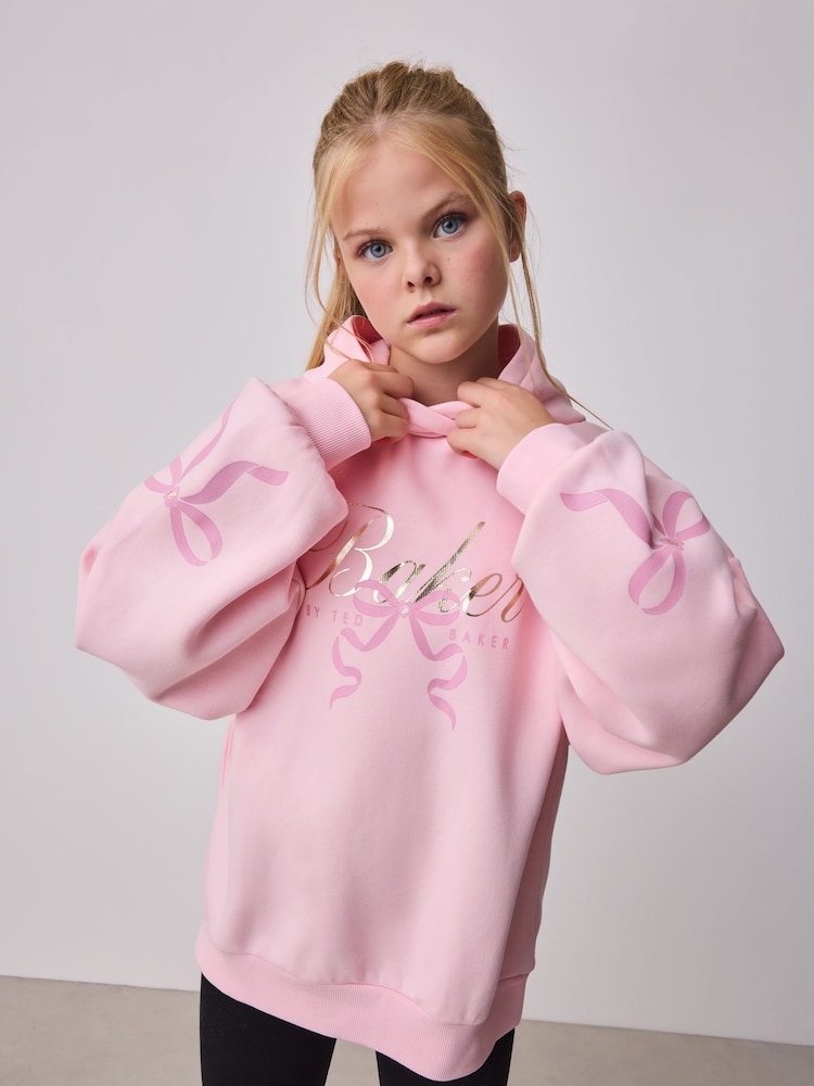Baker by Ted Baker Oversized Bow Graphic Pink Hoodie - Billede 1 af 11