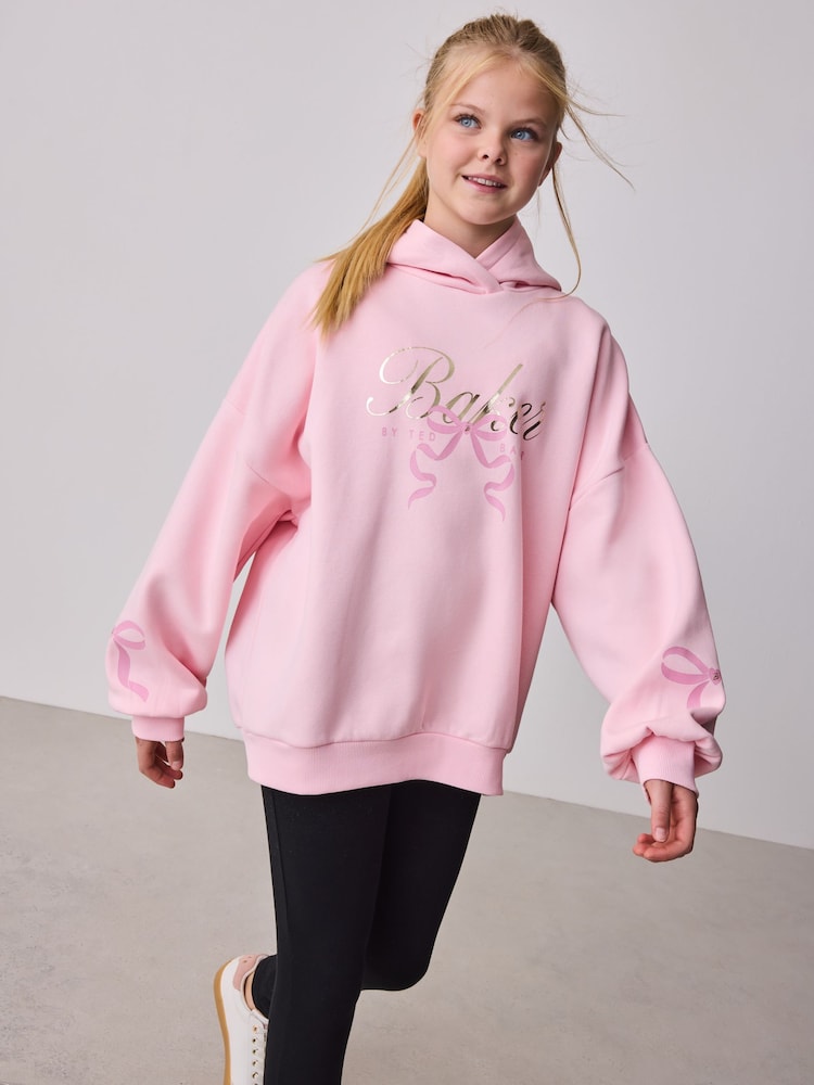 Baker by Ted Baker Oversized Bow Graphic Pink Hoodie - Billede 2 af 11
