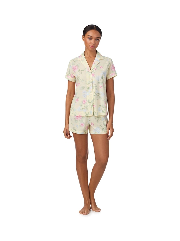 Lauren Ralph Lauren Yellow Cotton Lawn Stripe Shortie Notch Collar Boxer Pyjamas - Image 1 of 3