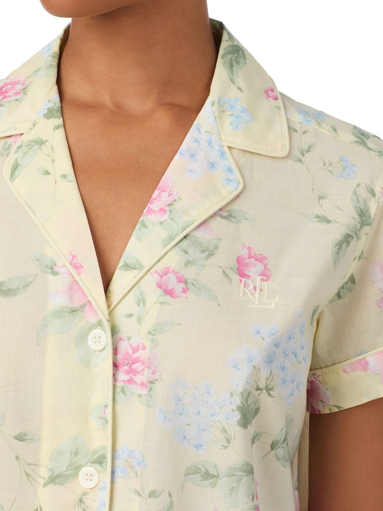 Lauren Ralph Lauren Yellow Cotton Lawn Stripe Shortie Notch Collar Boxer Pyjamas - Image 3 of 3