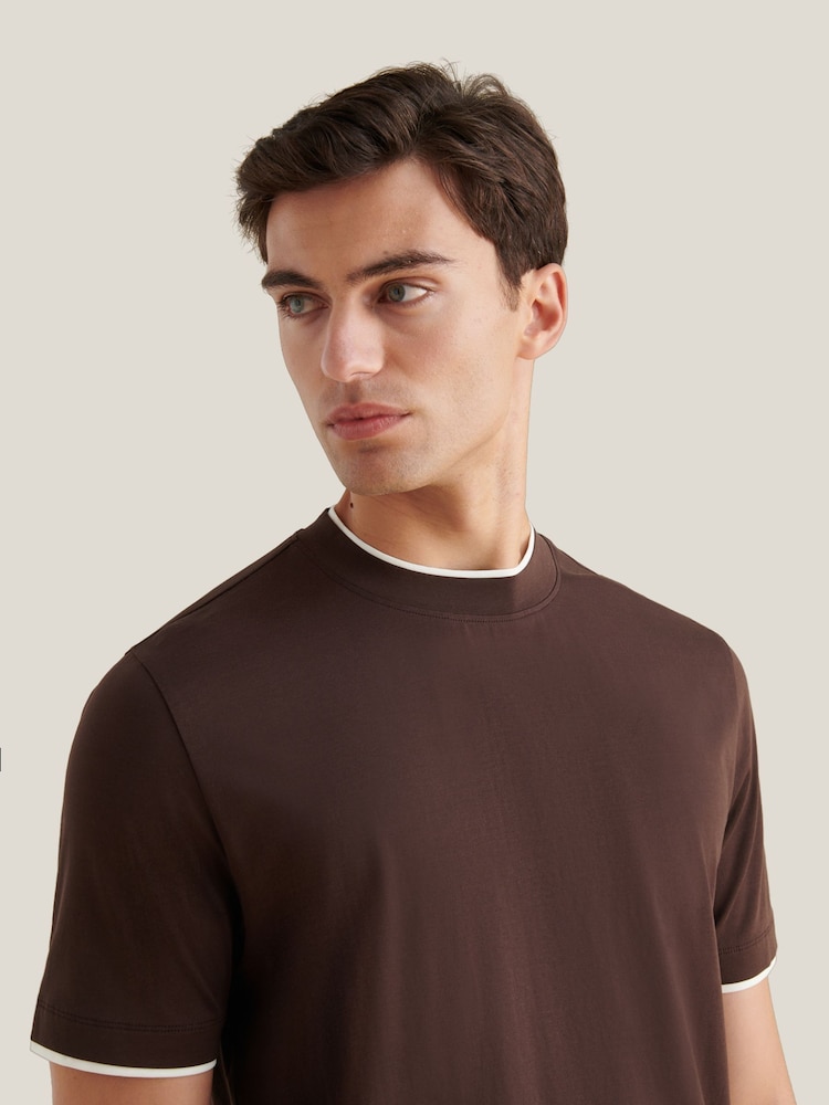 Peckham Rye Brown Mercerised Double T-Shirt - Image 6 of 6 Peckham Rye Brown Mercerised Double T-Shirt - Image 6 of 6