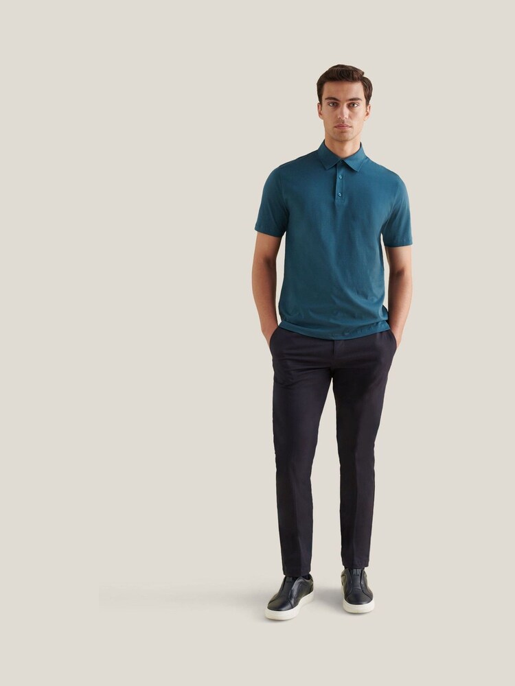 Peckham Rye Blue Mercerised Jersey Polo Shirt - Image 2 of 6 Peckham Rye Blue Mercerised Jersey Polo Shirt - Image 2 of 6