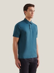 Peckham Rye Blue Mercerised Jersey Polo Shirt - Image 6 of 6