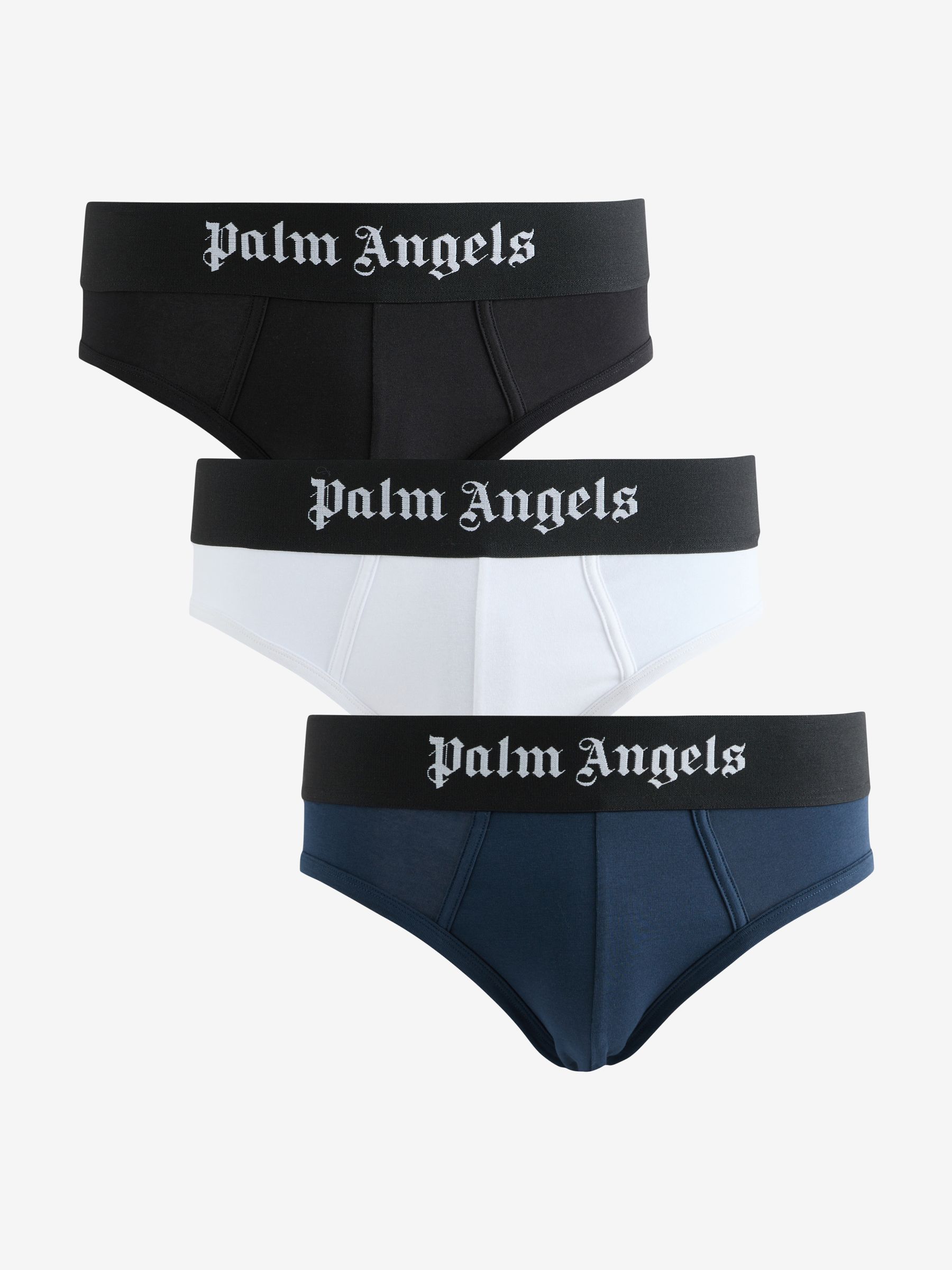 Palm Angels Men's White Navy Black Cotton Stretch Logo Hipsters 3 Pack