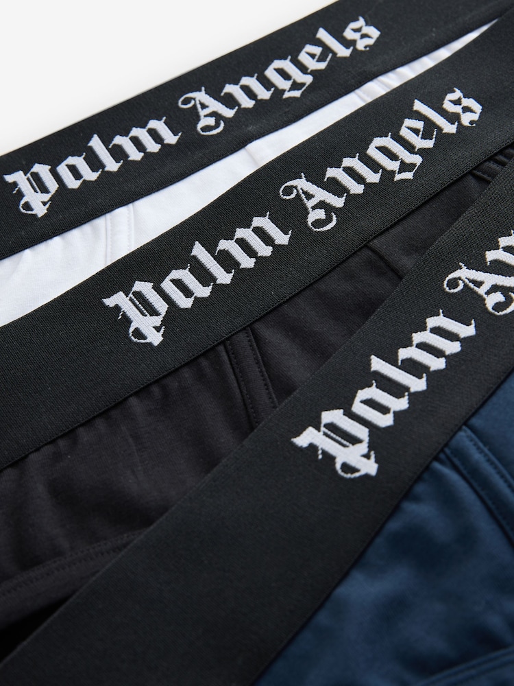 Palm Angels White Navy Black Cotton Stretch Logo Hipsters 3 Pack - Image 7 of 7