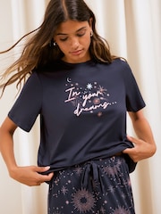 Friends Like These Navy In Your Dreams Petite Short Sleeve Pyjamas - Image 4 of 5