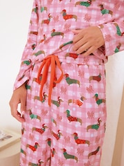 Friends Like These Pink Check Sausage Dog Petite Long Sleeve Pyjamas - Image 3 of 5
