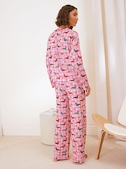Friends Like These Pink Check Sausage Dog Petite Long Sleeve Pyjamas - Image 4 of 5
