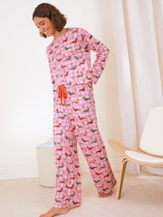 Friends Like These Pink Check Sausage Dog Petite Long Sleeve Pyjamas - Image 5 of 5