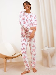 Friends Like These Cream Bow Long Sleeve Cosy Jogger Pyjamas - Image 1 of 5