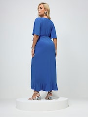 Yours Curve Blue London Ruffle Hem Wrap Dress - Image 2 of 4