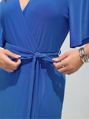 Yours Curve Blue London Ruffle Hem Wrap Dress - Image 3 of 4