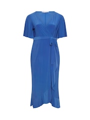 Yours Curve Blue London Ruffle Hem Wrap Dress - Image 4 of 4