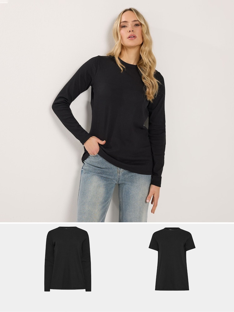 Negro - Long Tall Sally Long Sleeve & Short Sleeve Ribbed T-Shirts 2 Pack - Imagen 1 de 8 Negro - Long Tall Sally Long Sleeve & Short Sleeve Ribbed T-Shirts 2 Pack - Imagen 1 de 8