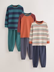 Orange/Navy/Green Stripe Long Sleeve Jogger Pyjamas 3 Pack (3-16yrs) - Image 1 of 7
