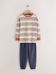 Orange/Navy/Green Stripe Long Sleeve Jogger Pyjamas 3 Pack (3-16yrs) - Image 2 of 7