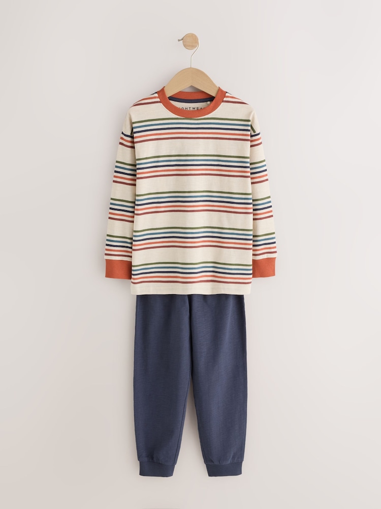 Orange/Navy/Green Stripe Long Sleeve Jogger Pyjamas 3 Pack (3-16yrs) - Image 2 of 7 Orange/Navy/Green Stripe Long Sleeve Jogger Pyjamas 3 Pack (3-16yrs) - Image 2 of 7