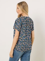 蓝色 - M&Co Short Sleeve Notch Neck Shirt - 5的图像3｝