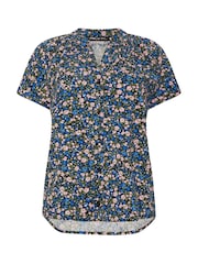 蓝色 - M&Co Short Sleeve Notch Neck Shirt - 5的图像5｝