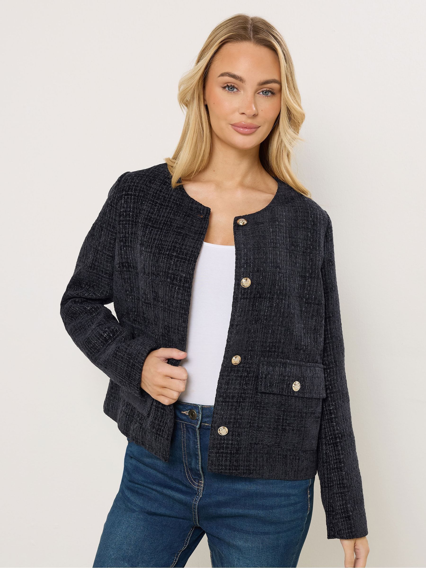 M & Co Women's Blue Boucle Button Detail Jacket