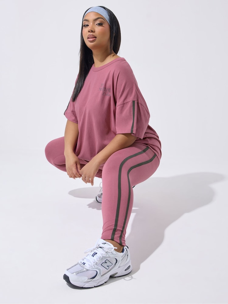 Yours Curve Pink Active Side Stripe Leggings - Image 1 of 5