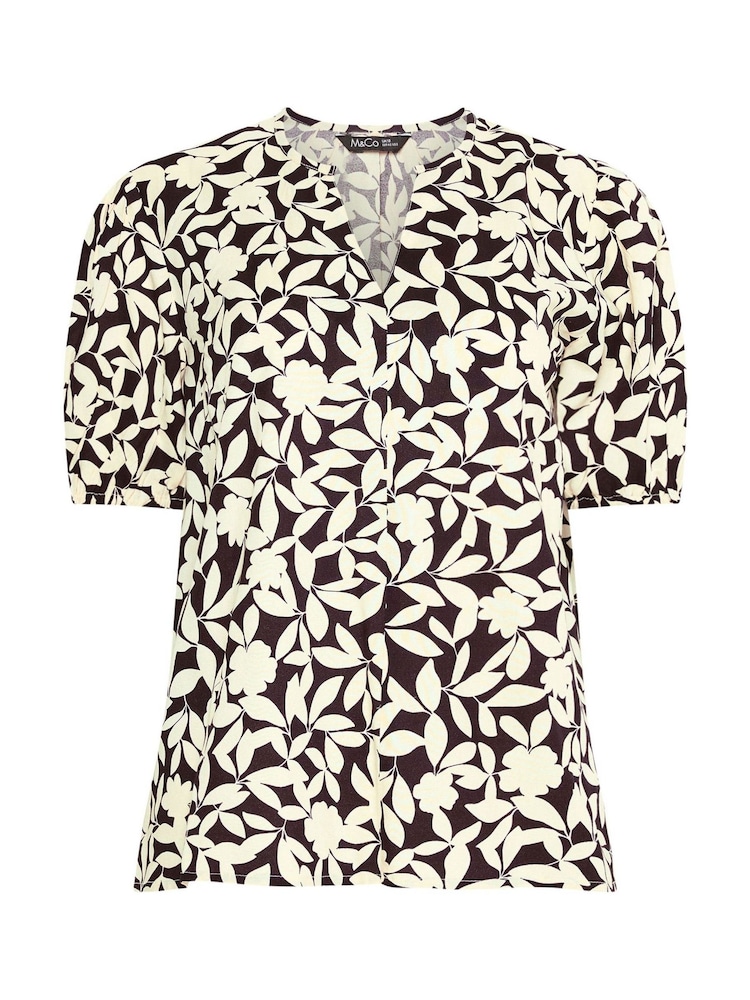 棕色 - M&Co Short Sleeve Notch Neck Shirt - 3的图像3｝