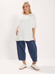 Yours Curve White Boxy Mixed Fabric T-Shirt - Image 2 of 5