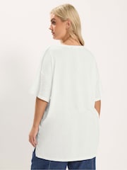 Yours Curve White Boxy Mixed Fabric T-Shirt - Image 3 of 5