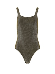 Long Tall Sally Gold Metallic Square Neck Swimsuit - Image 1 of 7