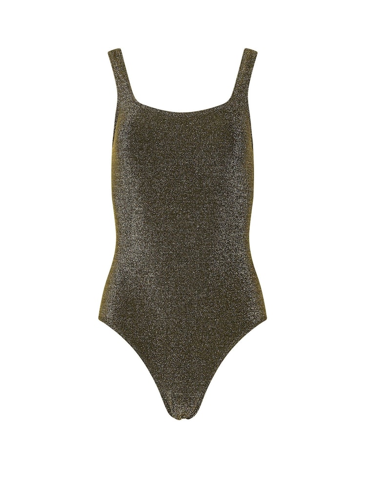 Long Tall Sally Gold Metallic Square Neck Swimsuit - Image 1 of 7 Long Tall Sally Gold Metallic Square Neck Swimsuit - Image 1 of 7
