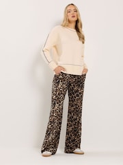 Long Tall Sally Brown Leopard Print Wide Leg Trousers - Image 1 of 5