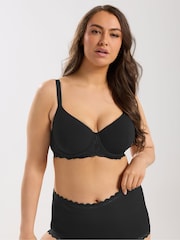 Yours Curve Black Soft Touch Ribbed Underwired Bra - Image 1 of 6