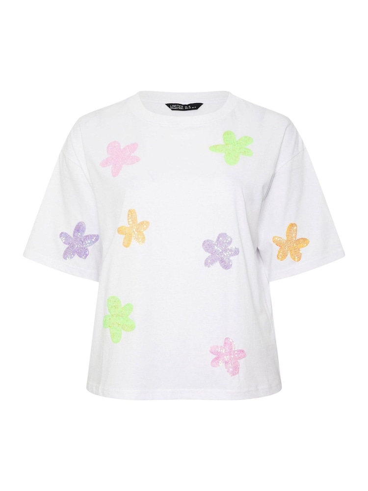 Yours Curve Limited Sequin Floral Boxy T-Shirt - Image 5 of 5 Yours Curve Limited Sequin Floral Boxy T-Shirt - Image 5 of 5
