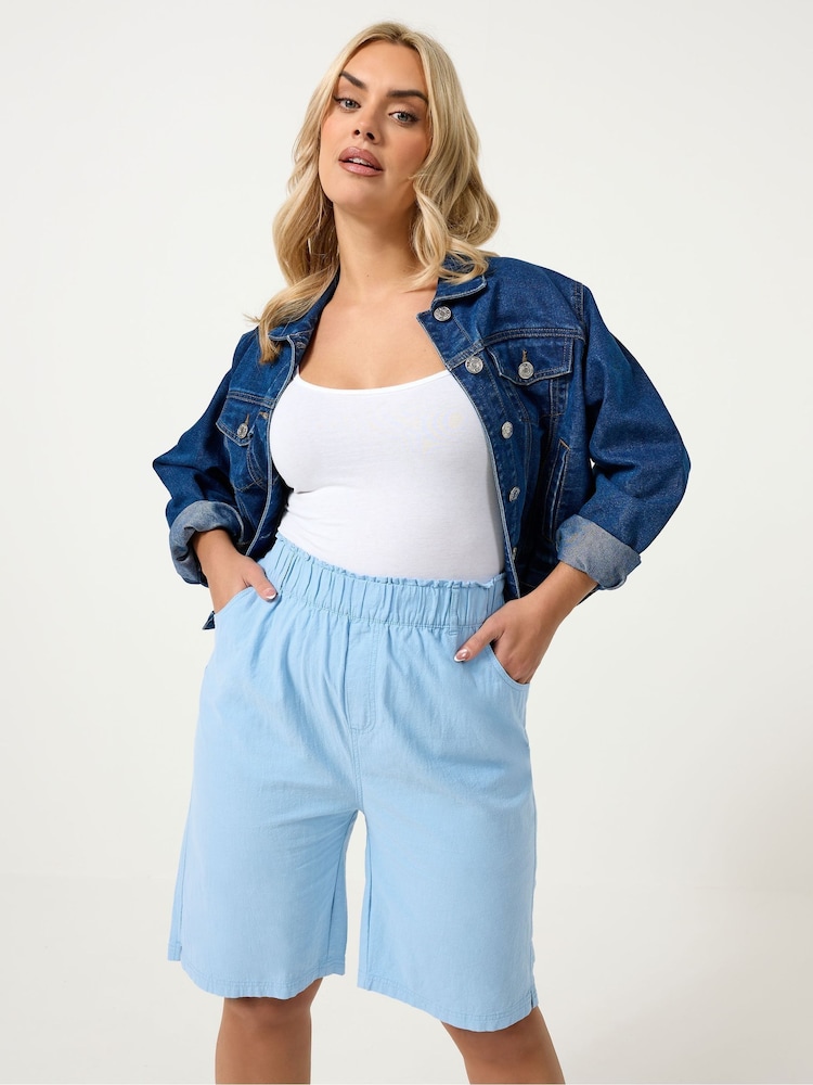 Yours Curve Blue Cool Cotton Shorts - Image 1 of 5