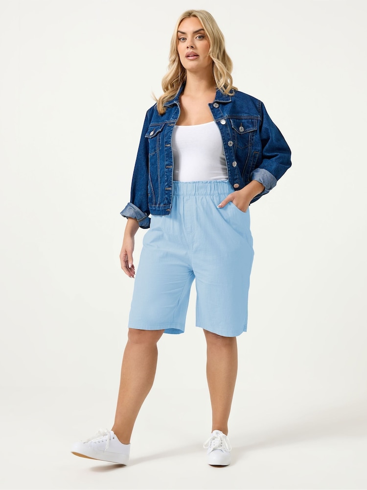 Yours Curve Blue Cool Cotton Shorts - Image 2 of 5