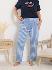 Yours Curve Blue Striped Wide Leg Pyjama Bottoms - Image 1 of 4