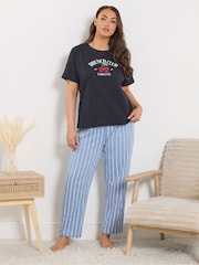 Yours Curve Blue Striped Wide Leg Pyjama Bottoms - Image 2 of 4