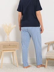 Yours Curve Blue Striped Wide Leg Pyjama Bottoms - Image 3 of 4