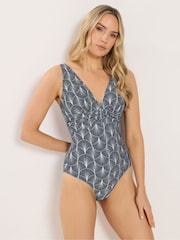Long Tall Sally Blue Fan Print Swimsuit - Image 4 of 7