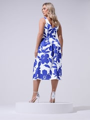 Yours Curve White London Floral V-Neck Pleated Skater Dress - Image 3 of 5