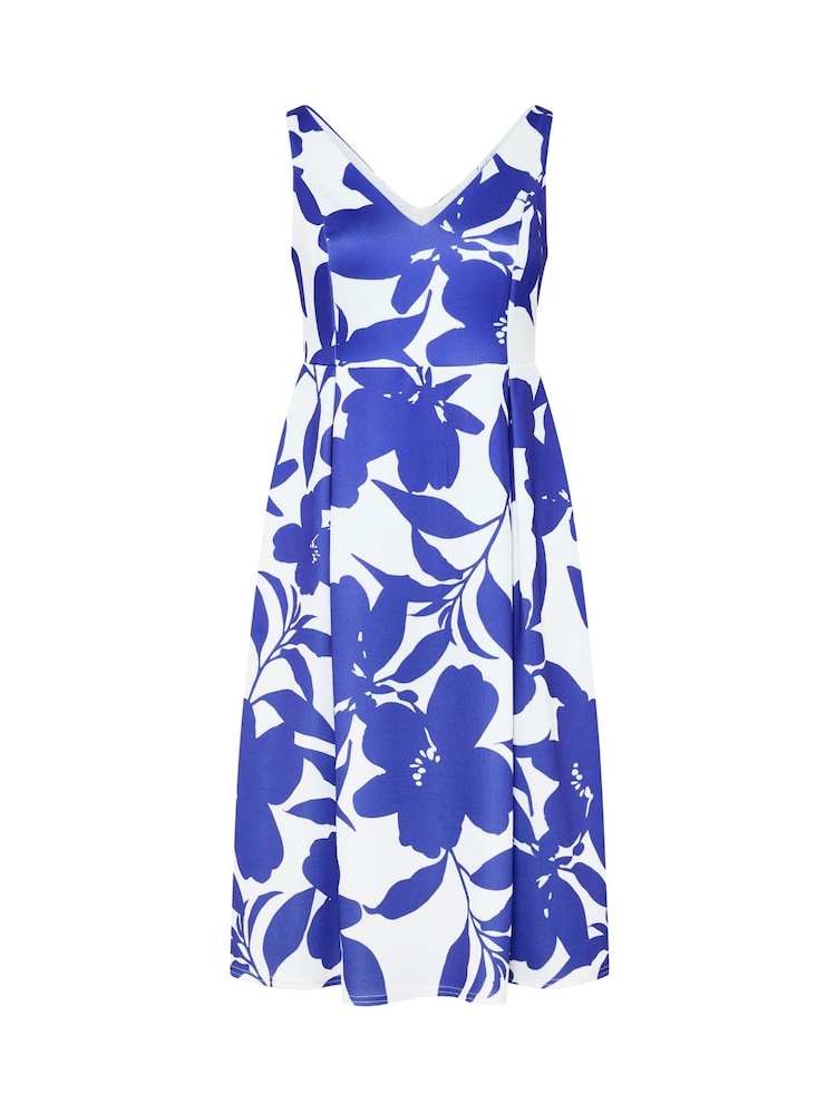 Yours Curve White London Floral V-Neck Pleated Skater Dress - Image 5 of 5