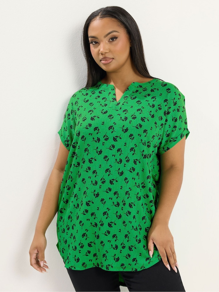 绿色 - Yours Curve 纹理缺口领上衣 - 5的图像1｝