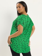 绿色 - Yours Curve 纹理缺口领上衣 - 5的图像3｝