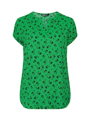 绿色 - Yours Curve 纹理缺口领上衣 - 5的图像5｝