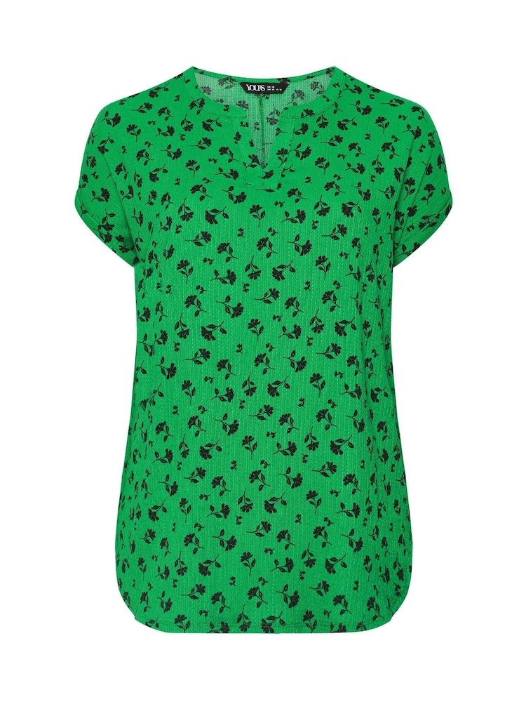 绿色 - Yours Curve 纹理缺口领上衣 - 5的图像5｝