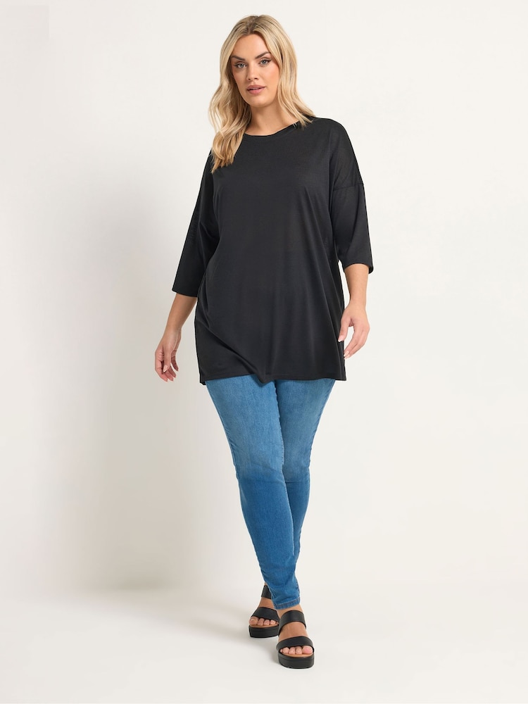 Yours Curve Black Drop Sleeve Tunic Top - Image 2 of 5