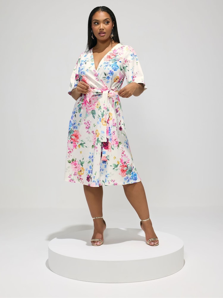 Yours Curve London Blurred Floral Wrap Scuba Crepe Dress - Bilde 1 av 5